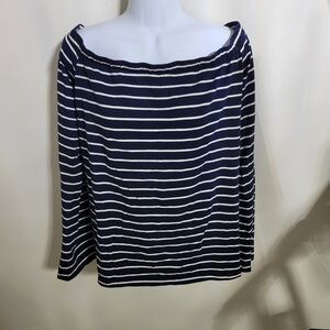 Kate Kasin Navy Striped Off-Shoulder Top, Size XL